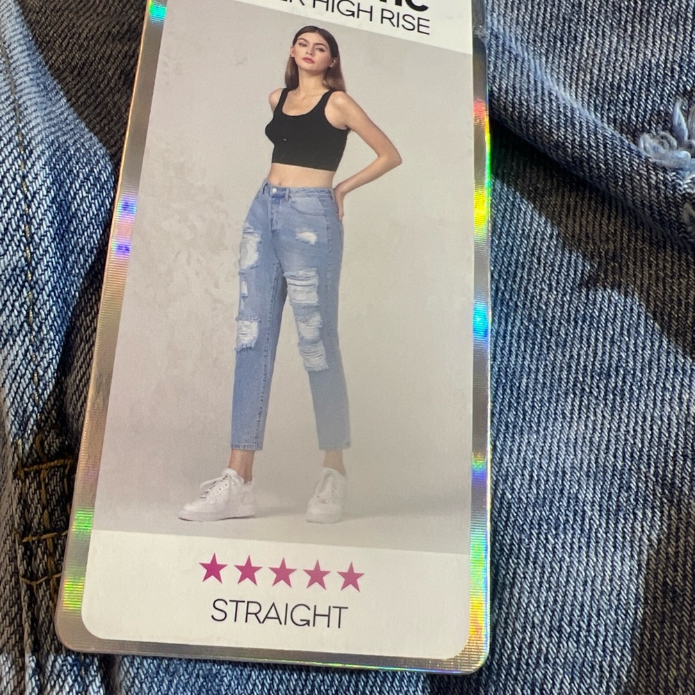 High Rise Blue Distressed Jeans - Picture 8 of 15